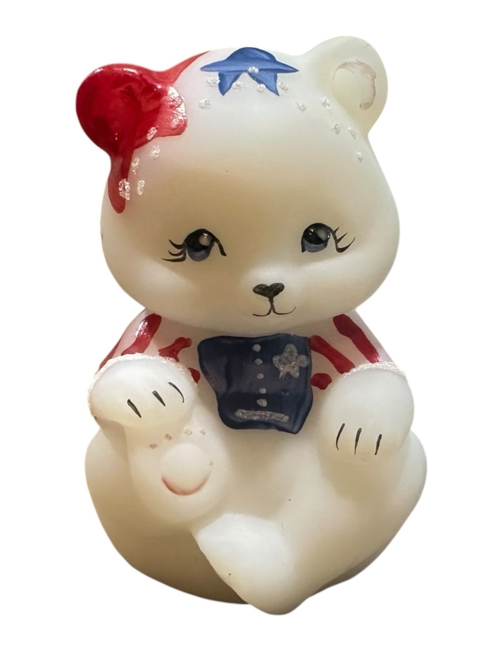 FENTON Stars & Stripes 2001 USA Bear hand painted by K.S Buskirk